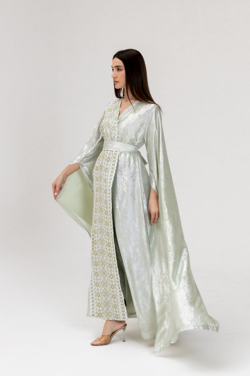 Mint Embroidered Wrap Abaya