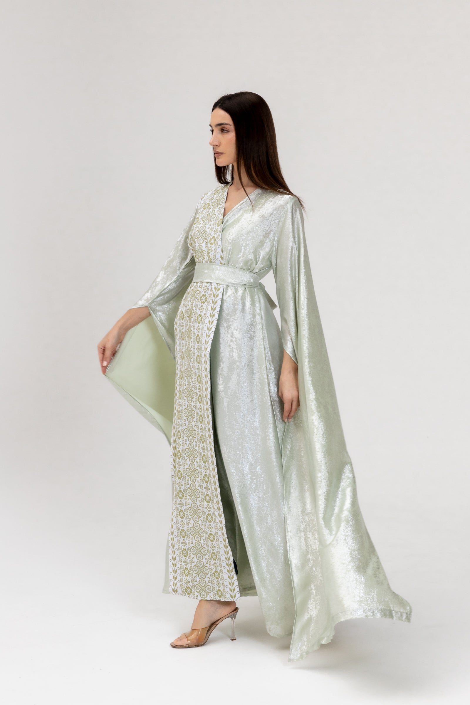 Mint Embroidered Wrap Abaya