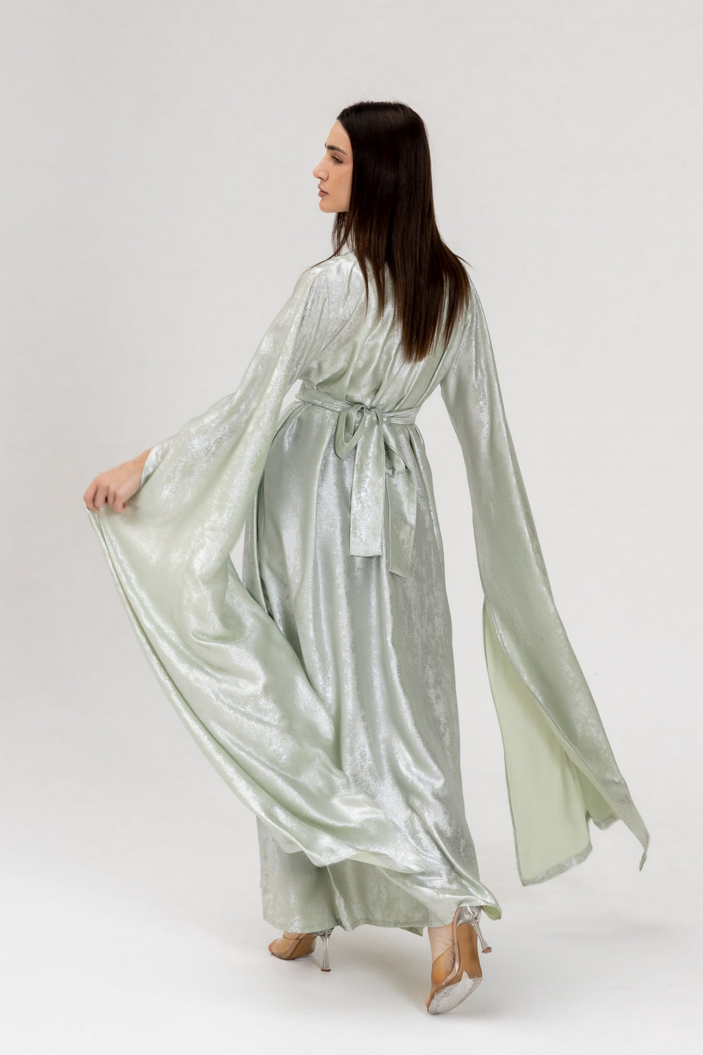 Mint Embroidered Wrap Abaya