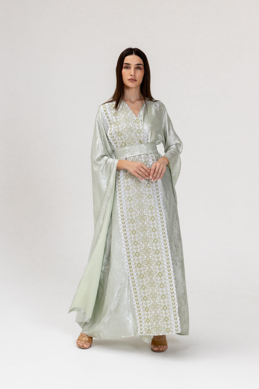 Mint Embroidered Wrap Abaya