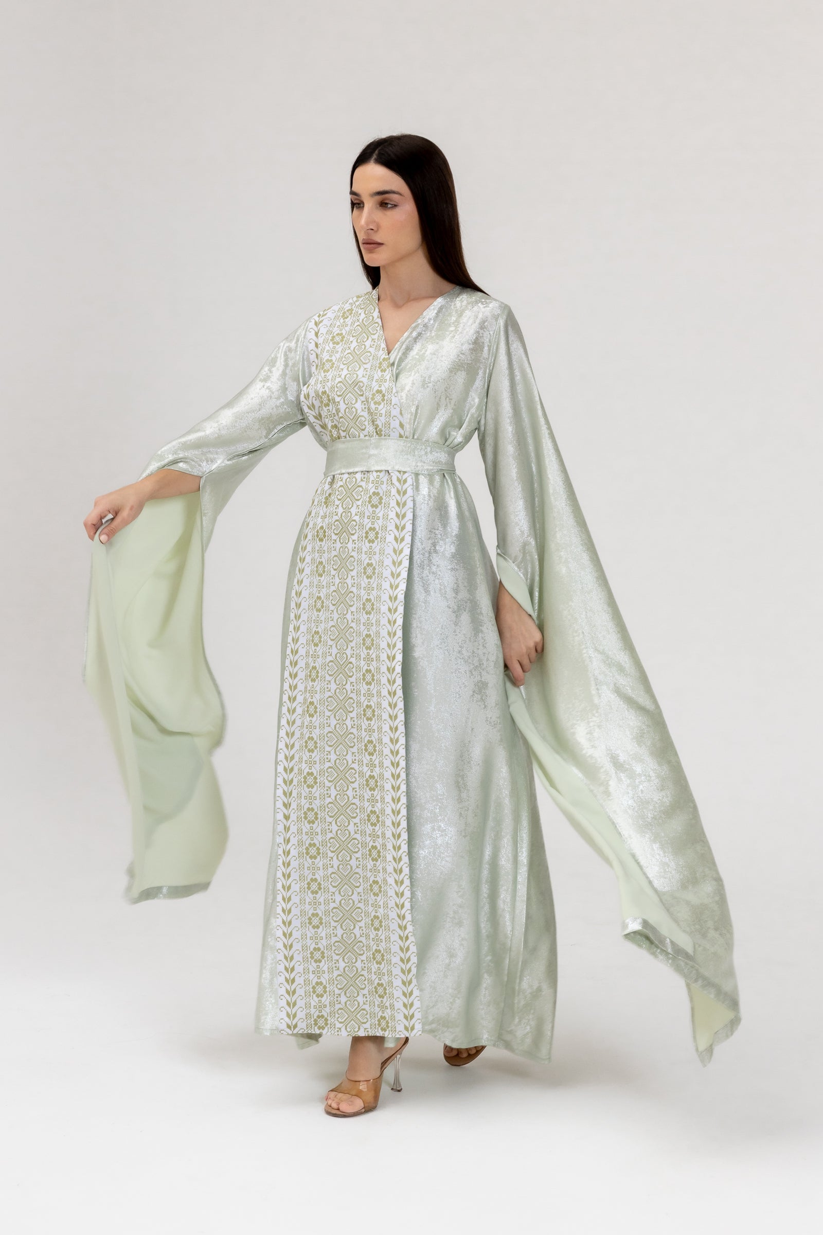 Mint Embroidered Wrap Abaya