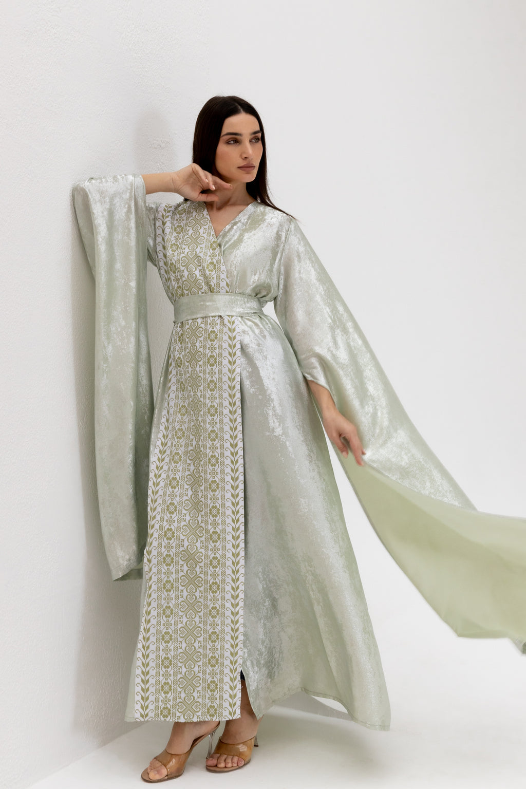 Mint Embroidered Wrap Abaya