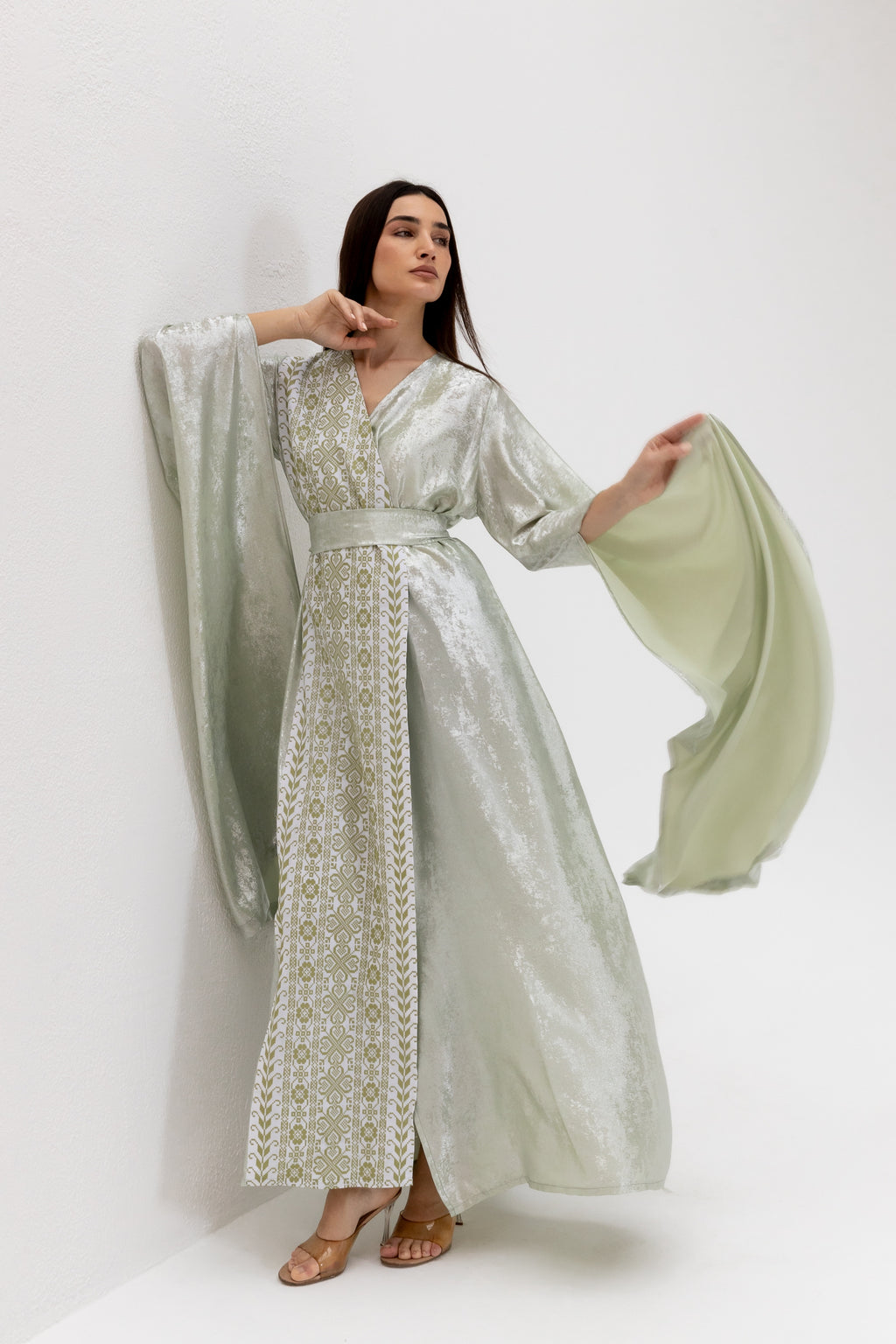 Mint Embroidered Wrap Abaya