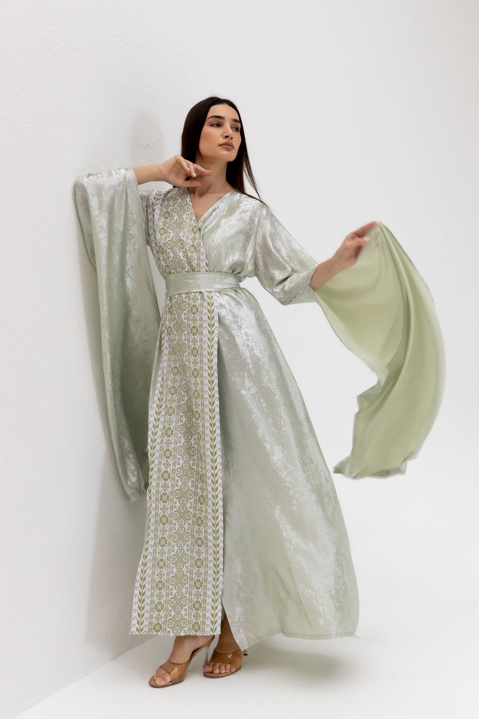 Mint Embroidered Wrap Abaya