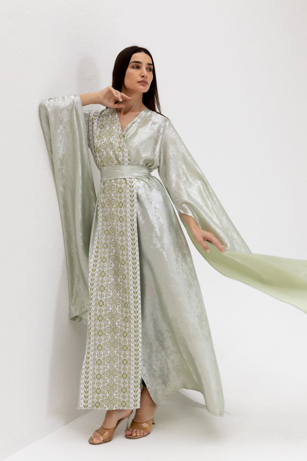 Mint Embroidered Wrap Abaya