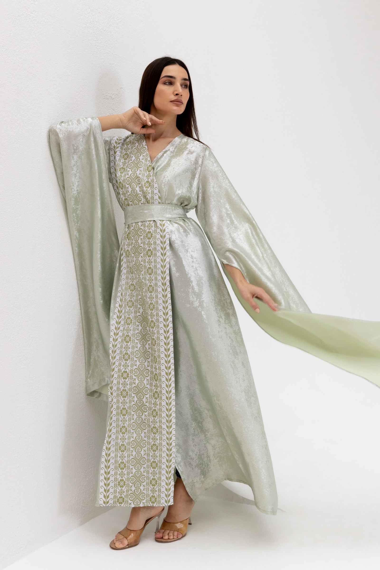 Mint Embroidered Wrap Abaya