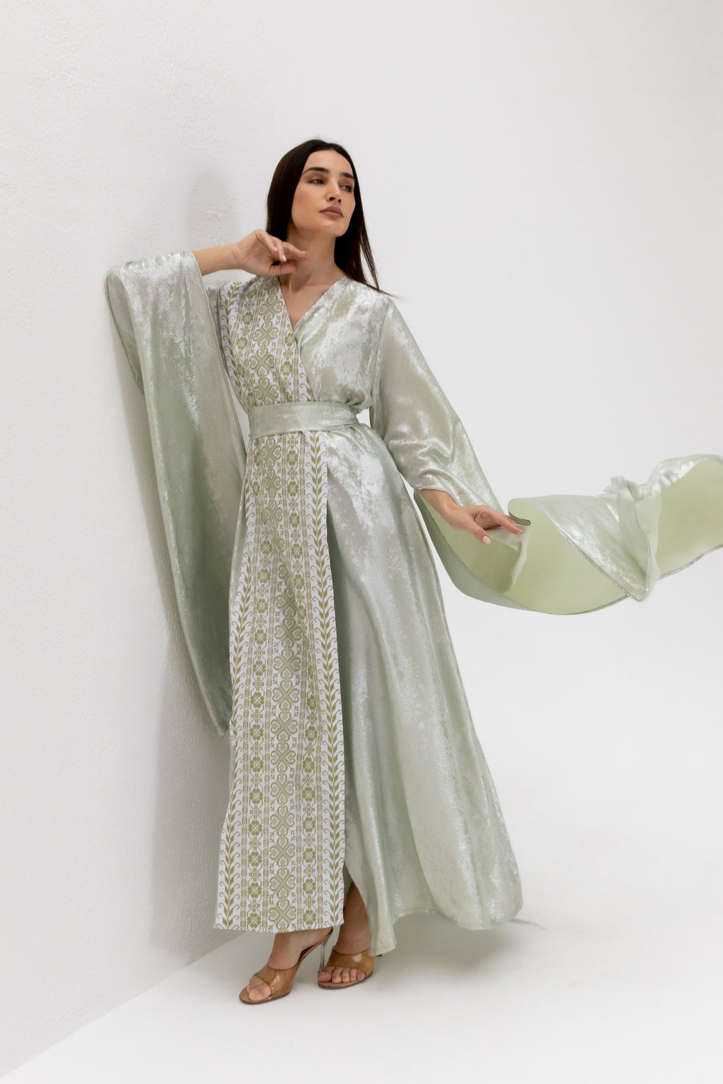 Mint Embroidered Wrap Abaya