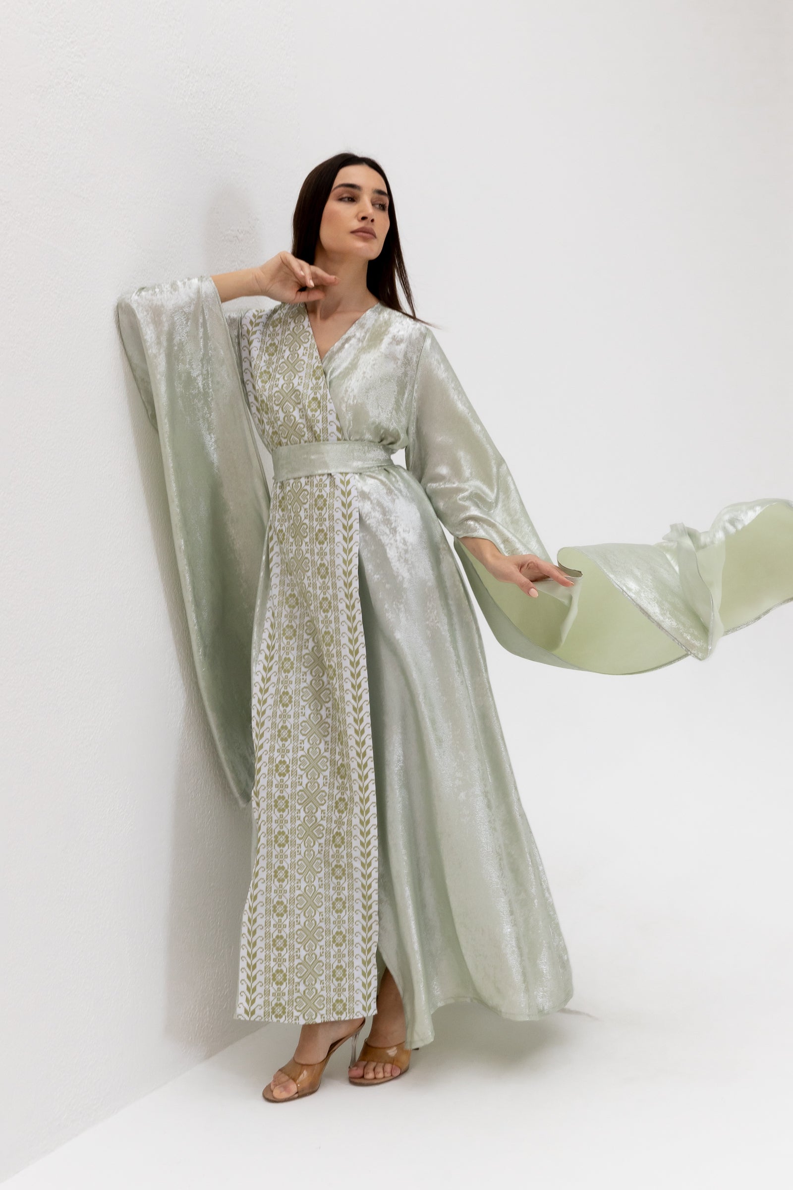 Mint Embroidered Wrap Abaya