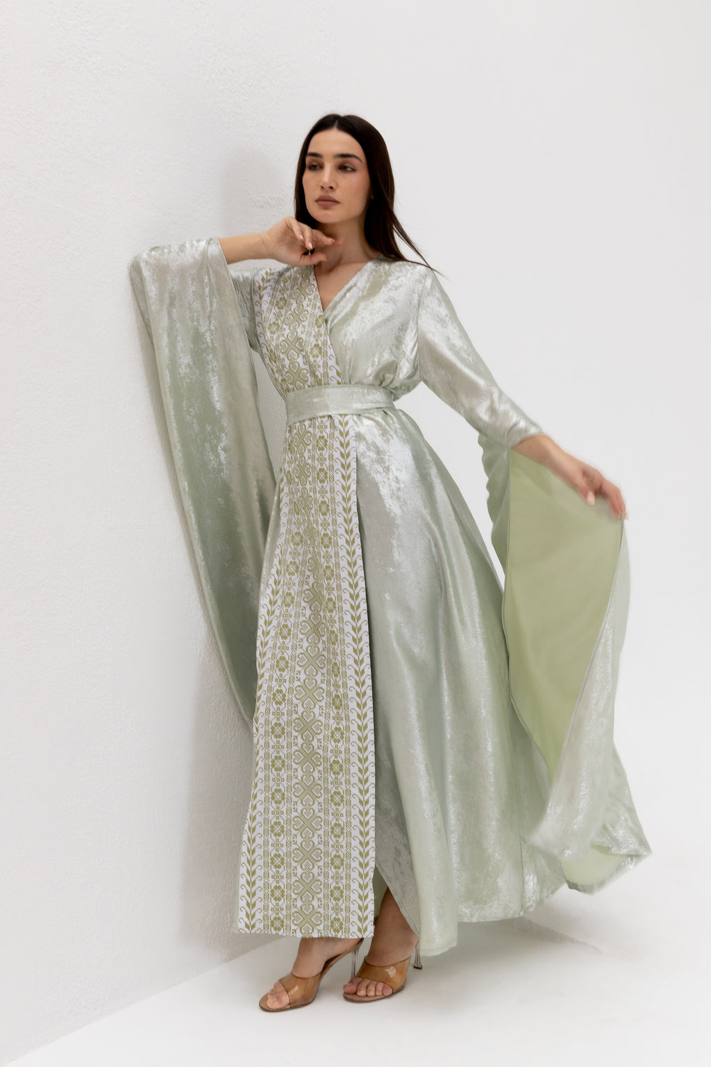 Mint Embroidered Wrap Abaya