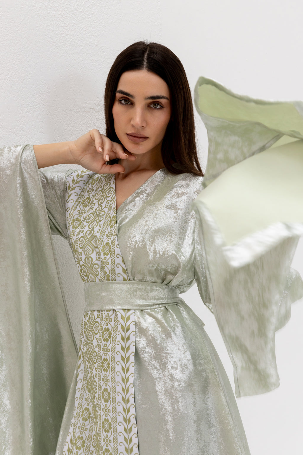 Mint Embroidered Wrap Abaya