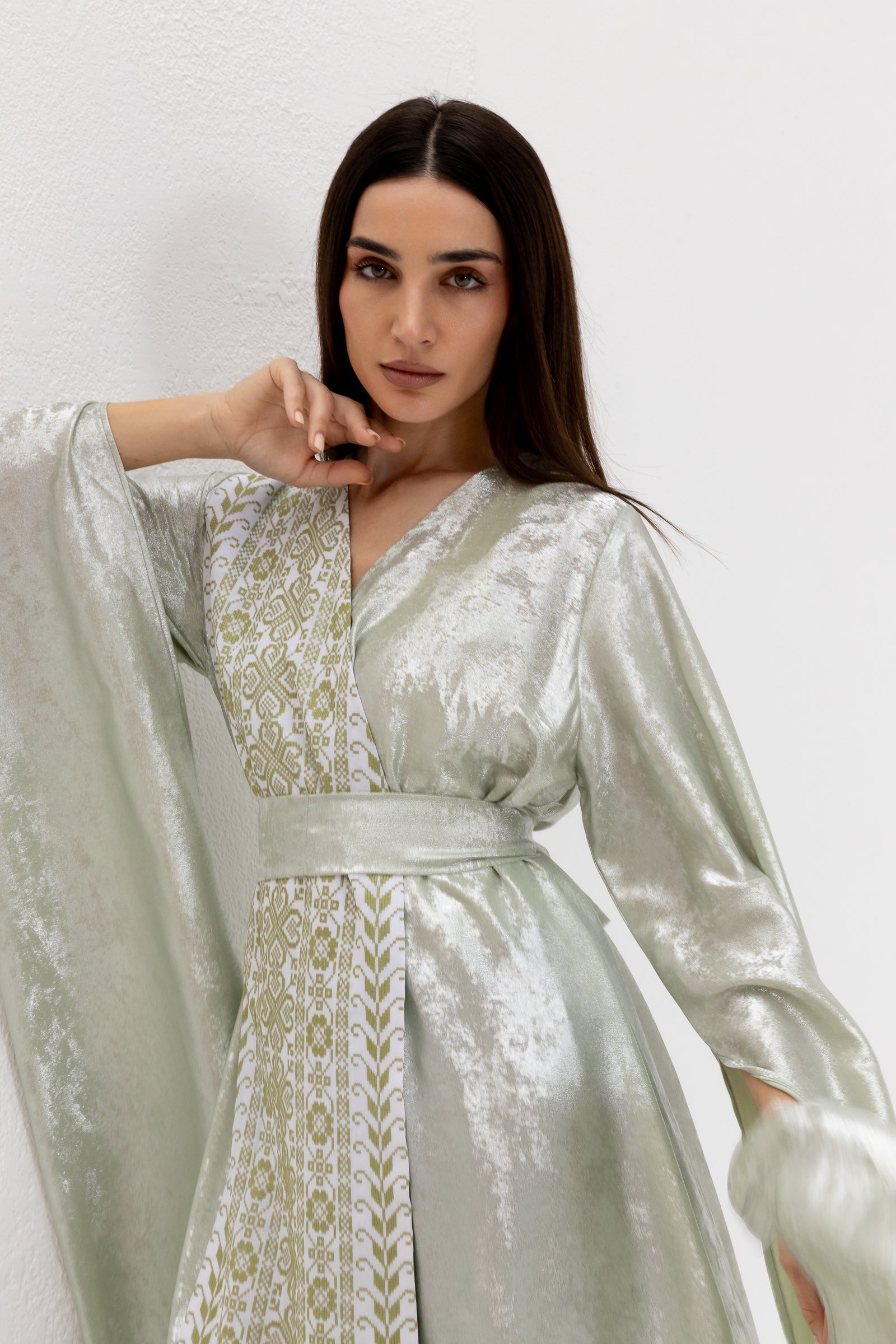 Mint Embroidered Wrap Abaya