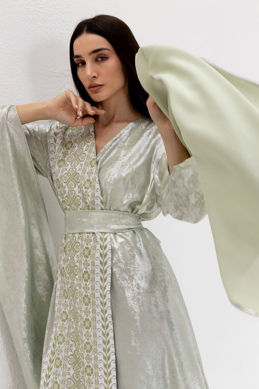 Mint Embroidered Wrap Abaya