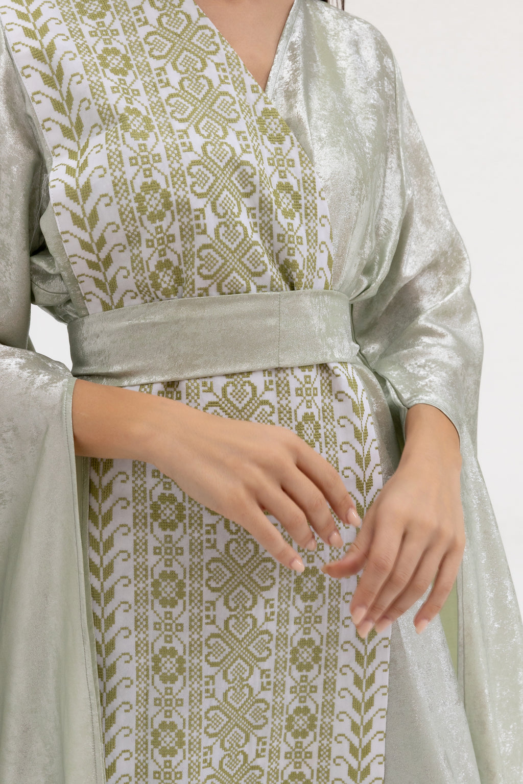 Mint Embroidered Wrap Abaya