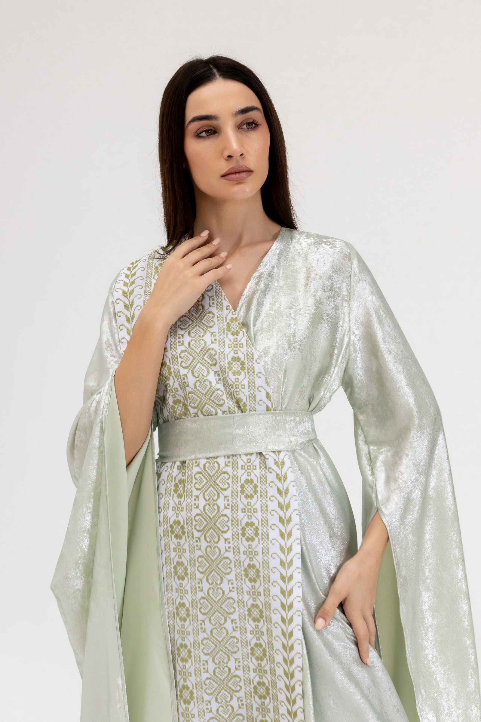 Mint Embroidered Wrap Abaya
