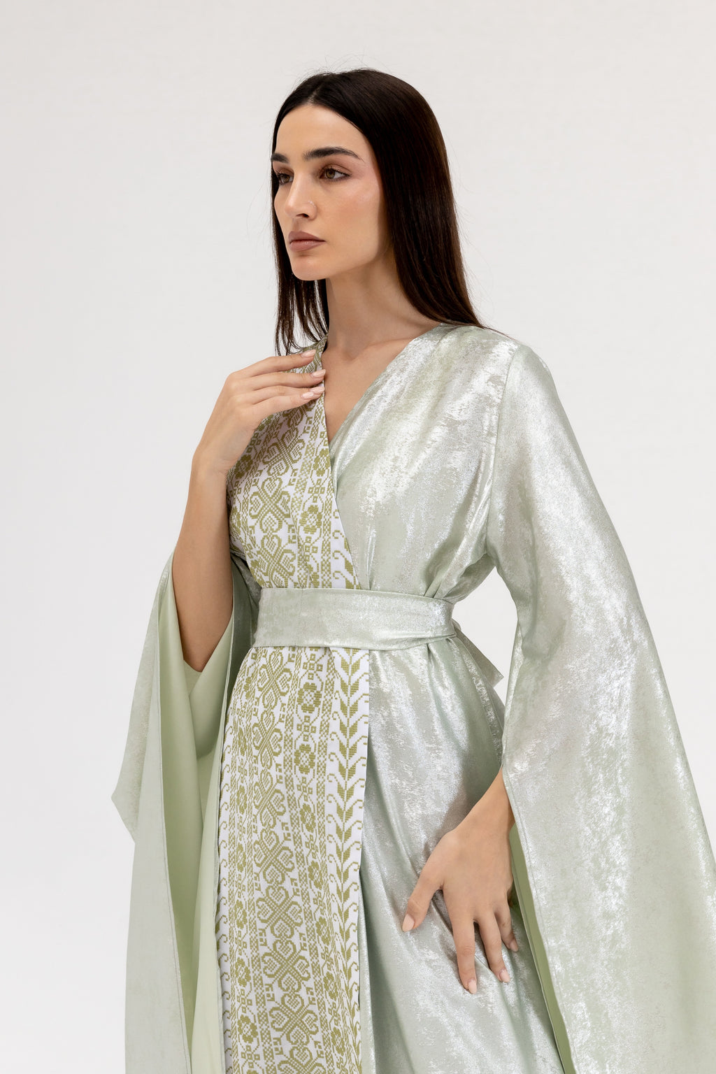 Mint Embroidered Wrap Abaya