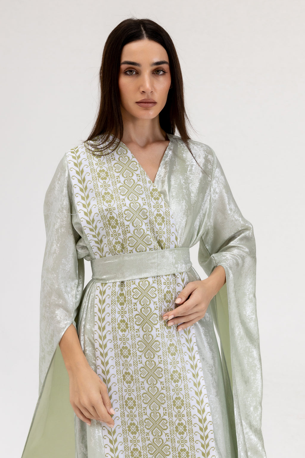 Mint Embroidered Wrap Abaya