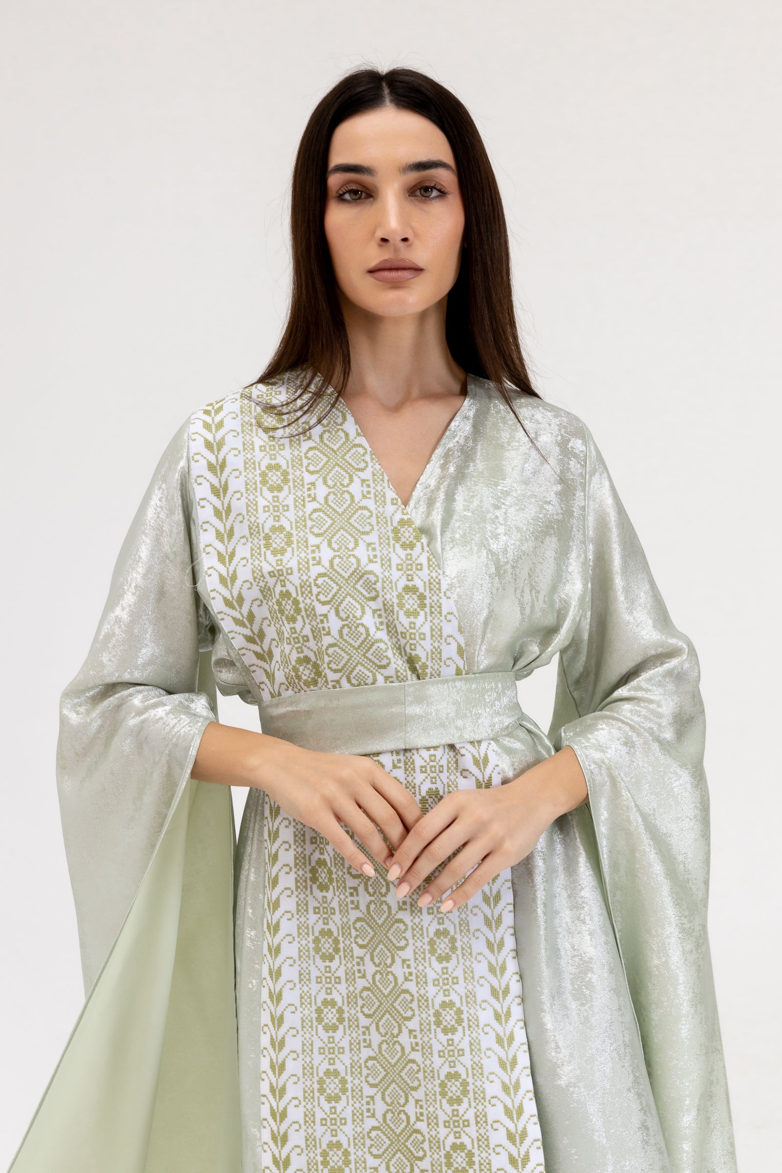 Mint Embroidered Wrap Abaya