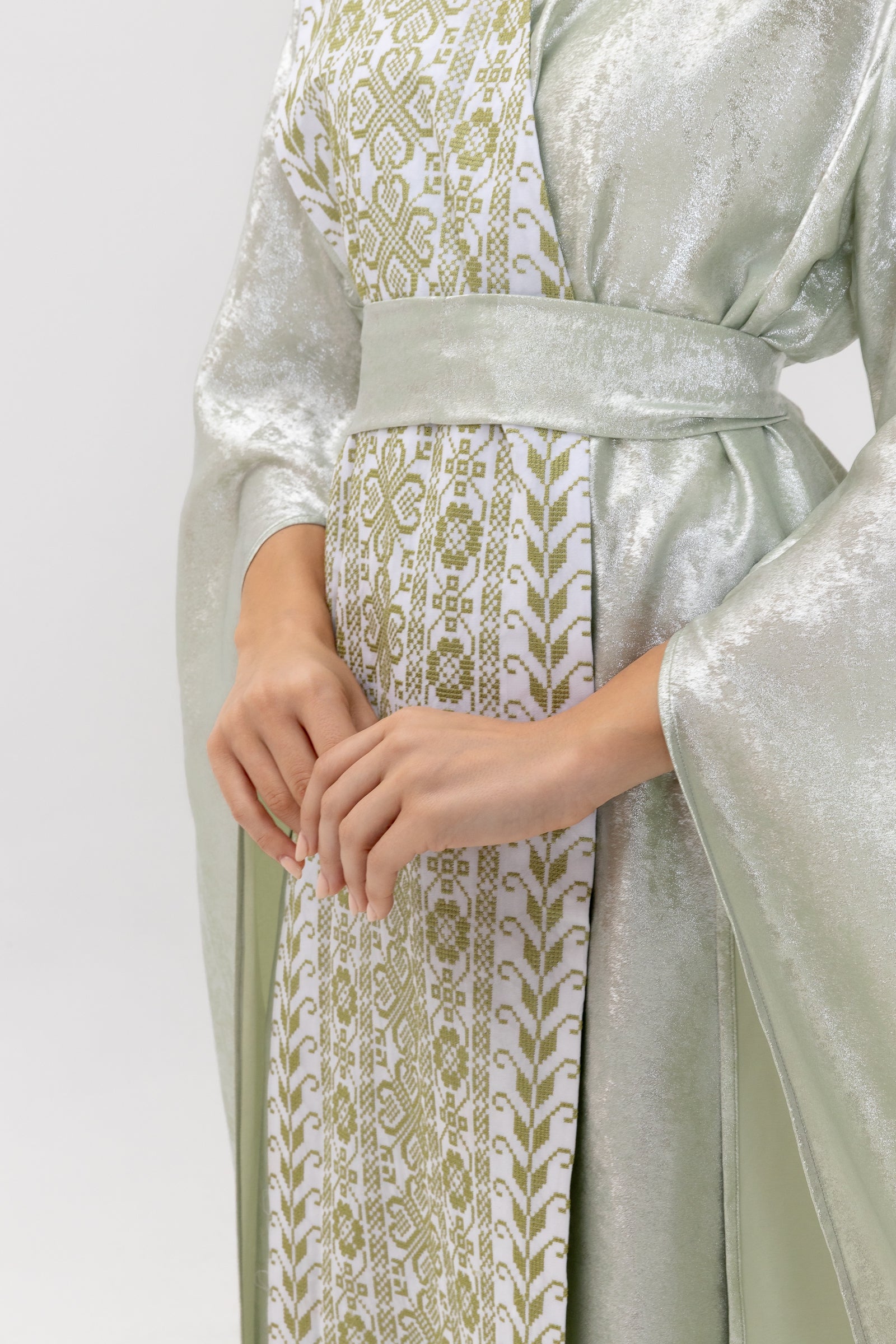 Mint Embroidered Wrap Abaya