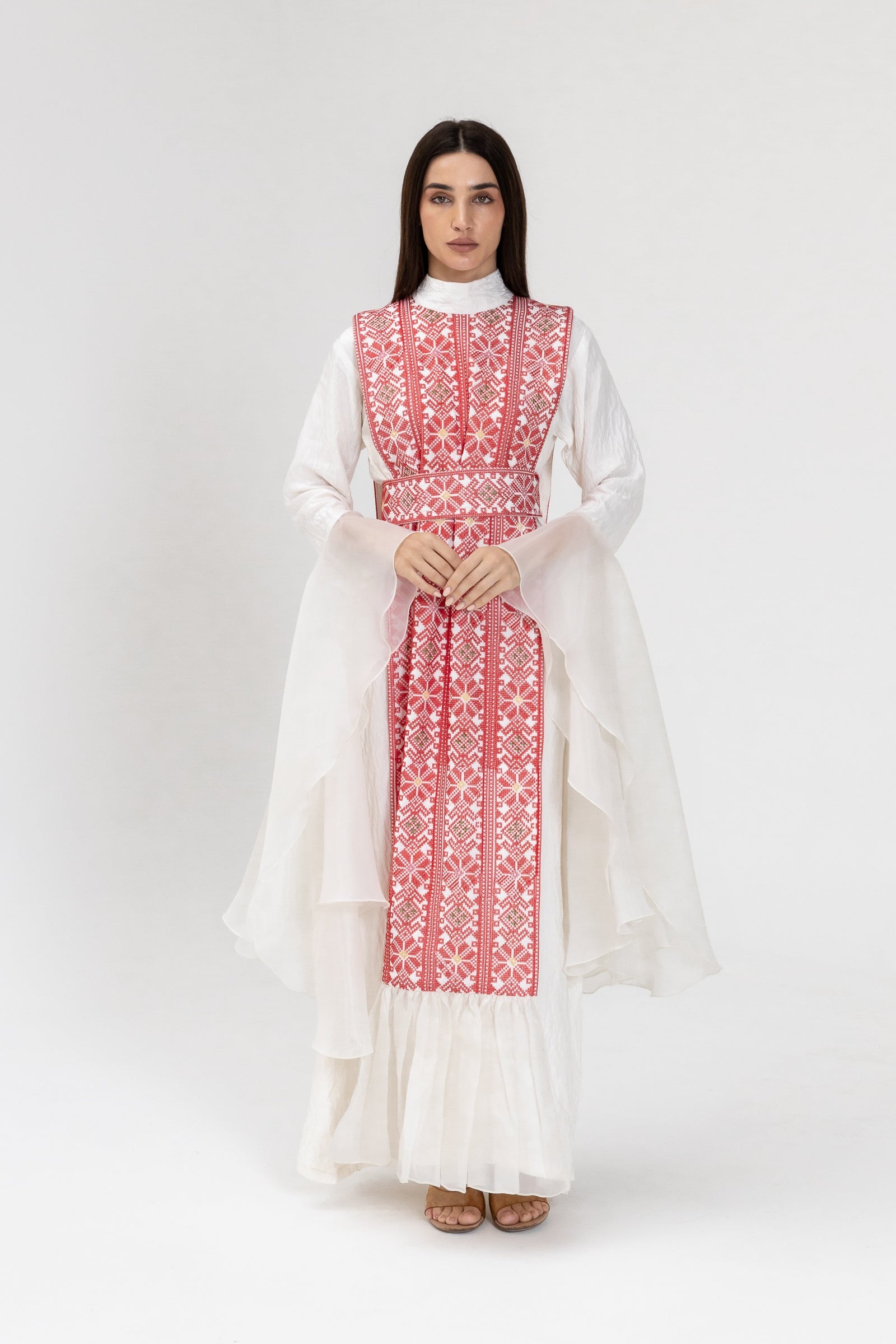 White Dress with Embroidered Overlay