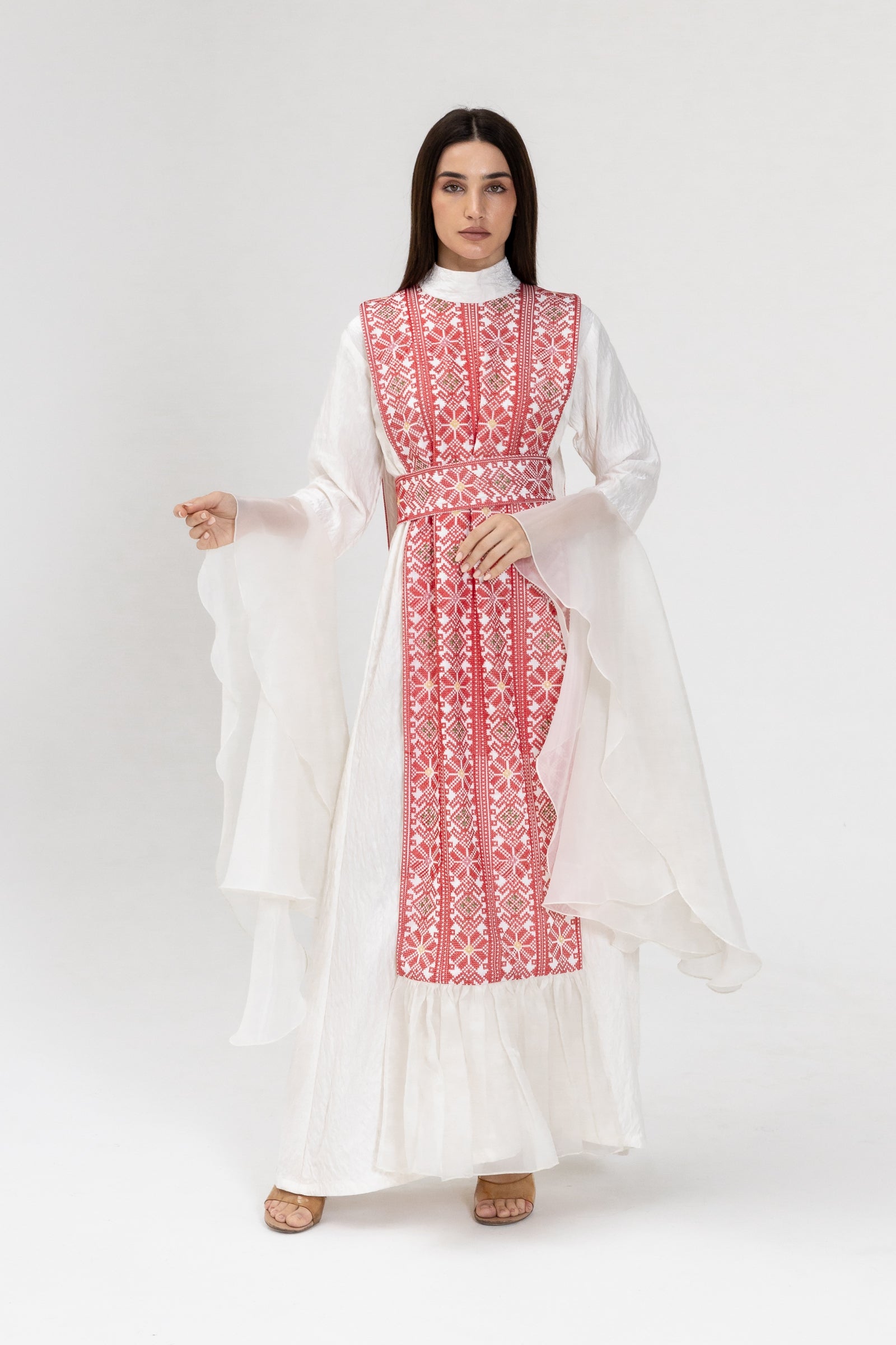 White Dress with Embroidered Overlay