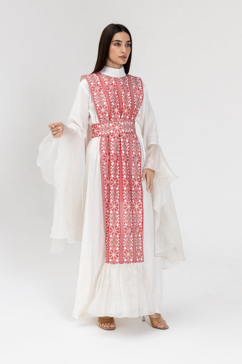 White Dress with Embroidered Overlay