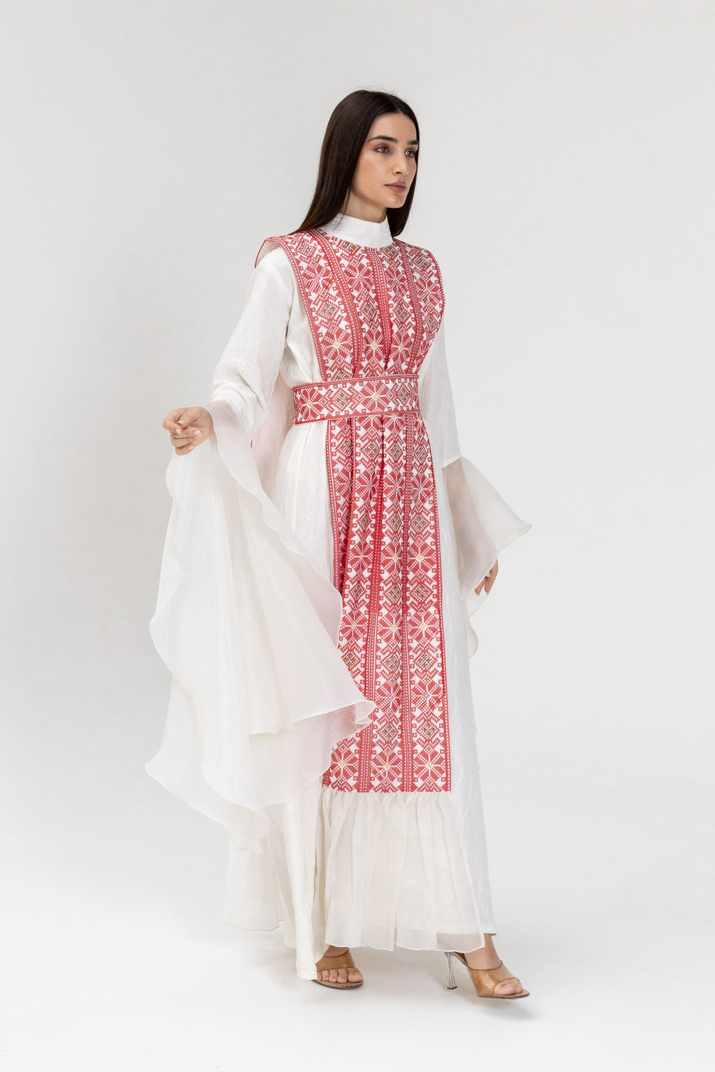 White Dress with Embroidered Overlay