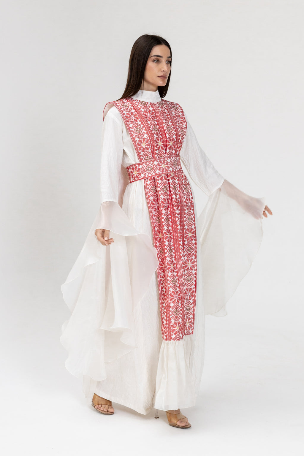 White Dress with Embroidered Overlay