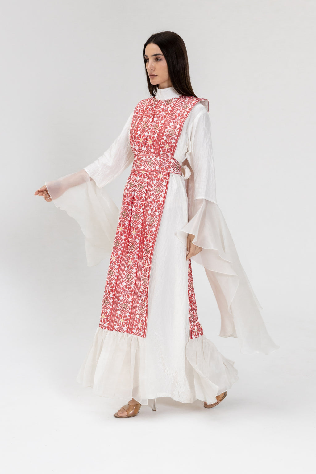White Dress with Embroidered Overlay