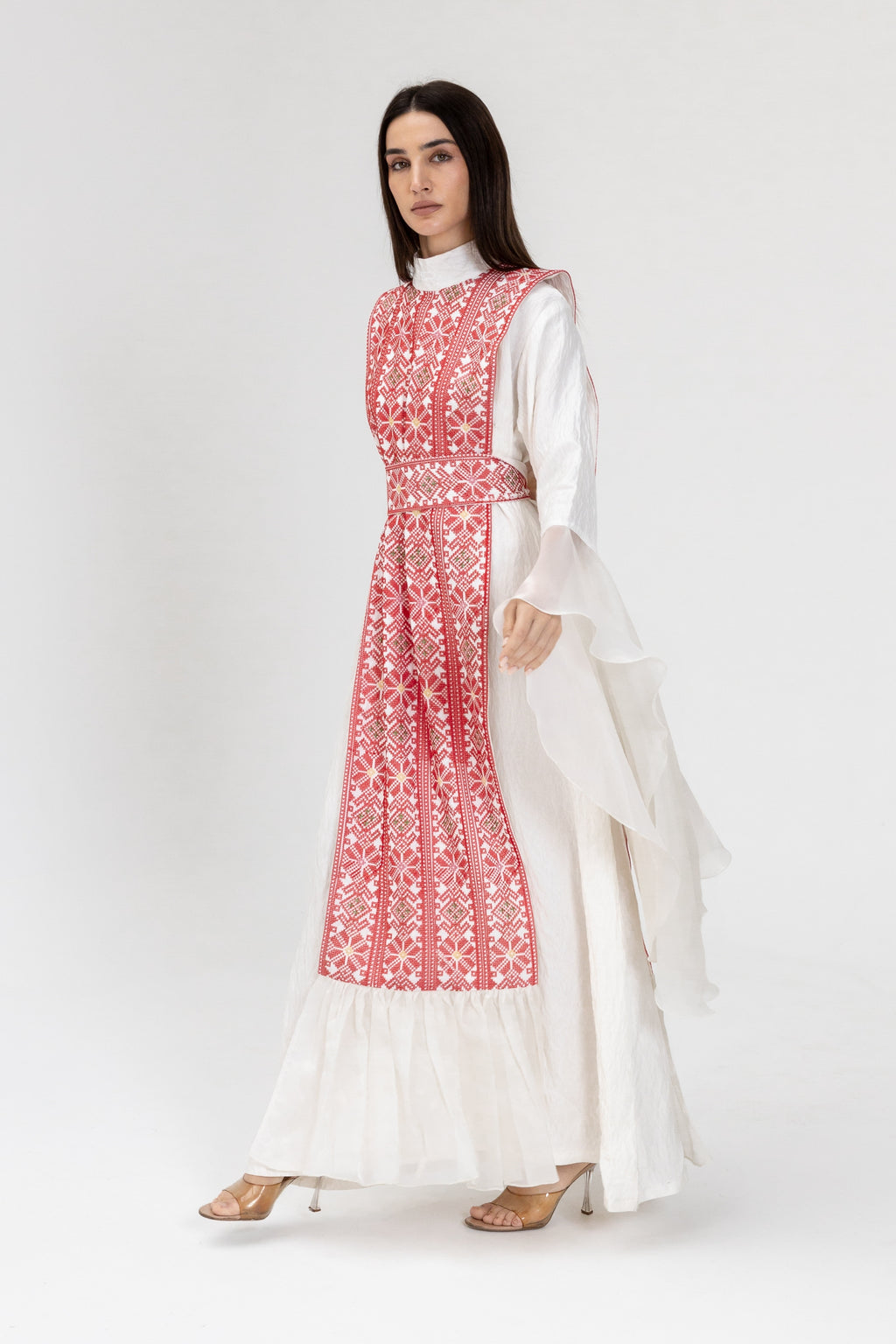 White Dress with Embroidered Overlay