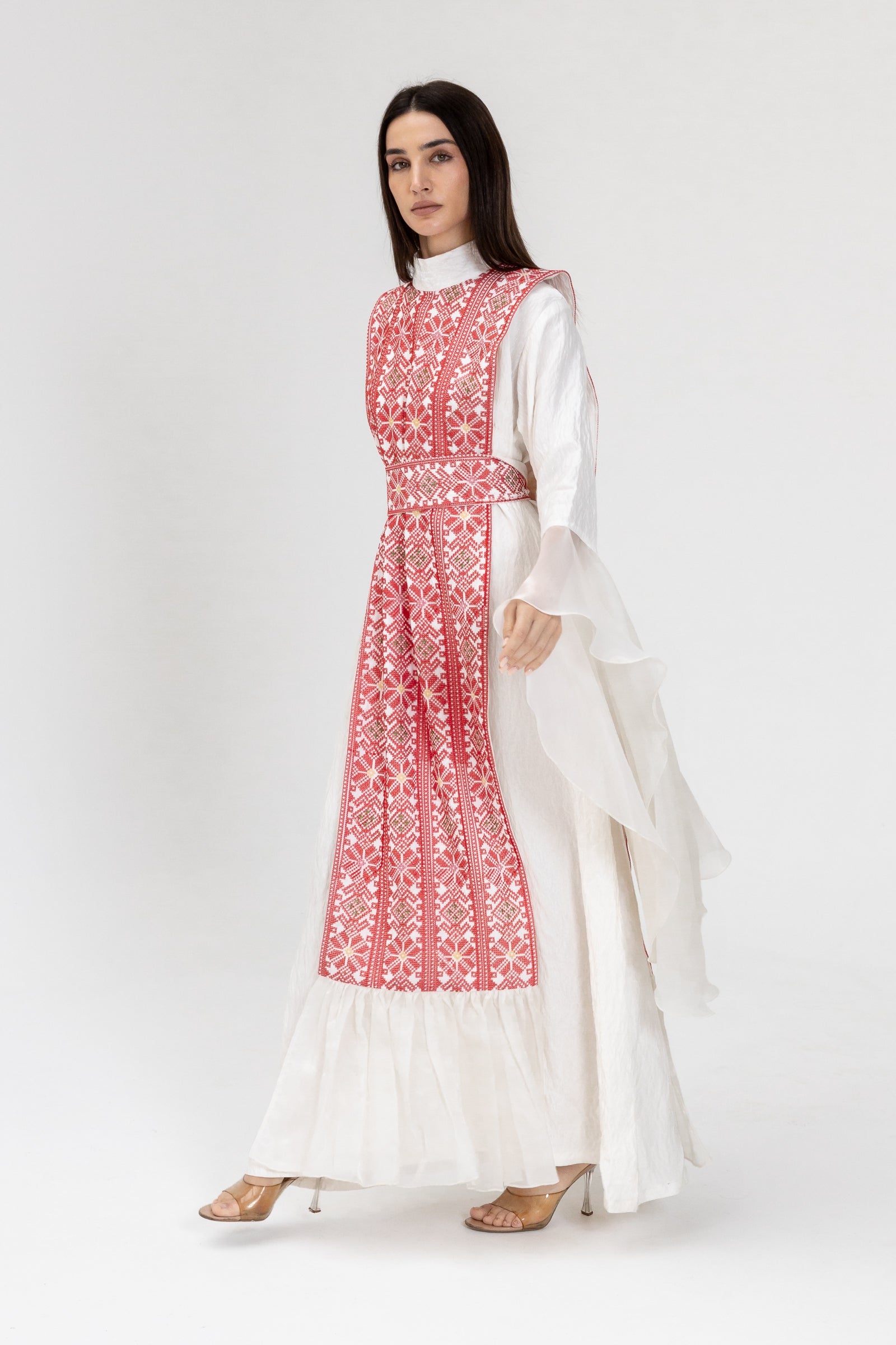 White Dress with Embroidered Overlay