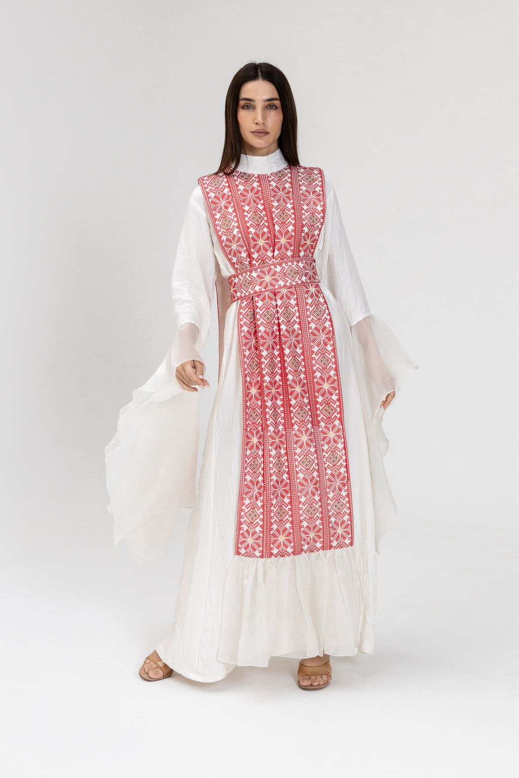 White Dress with Embroidered Overlay