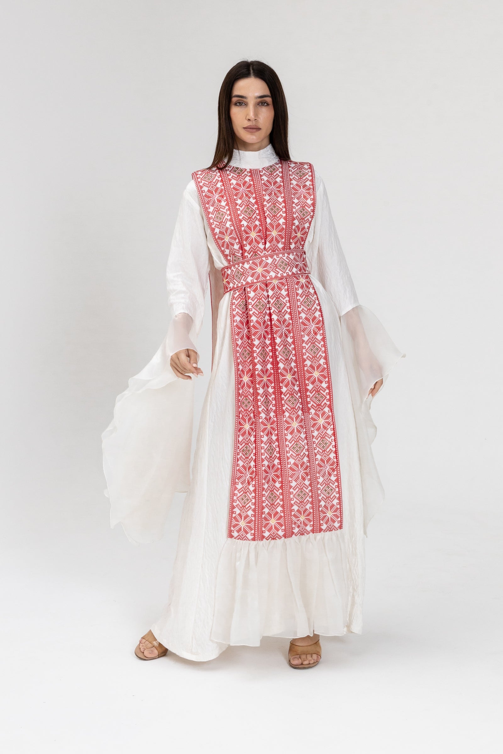 White Dress with Embroidered Overlay