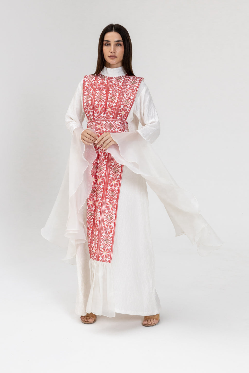 White Dress with Embroidered Overlay