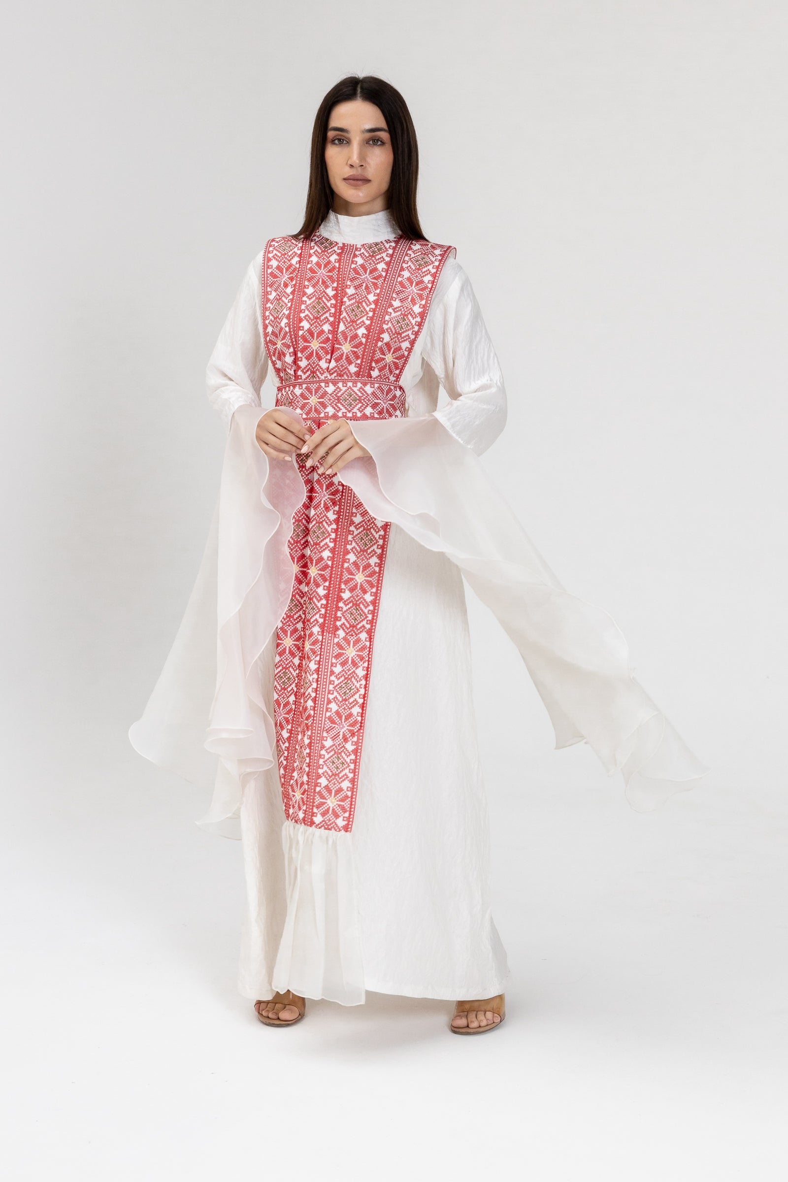 White Dress with Embroidered Overlay