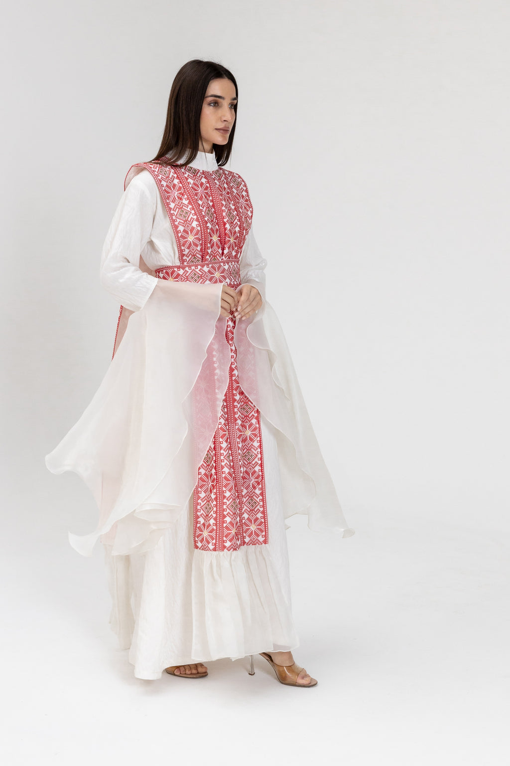 White Dress with Embroidered Overlay
