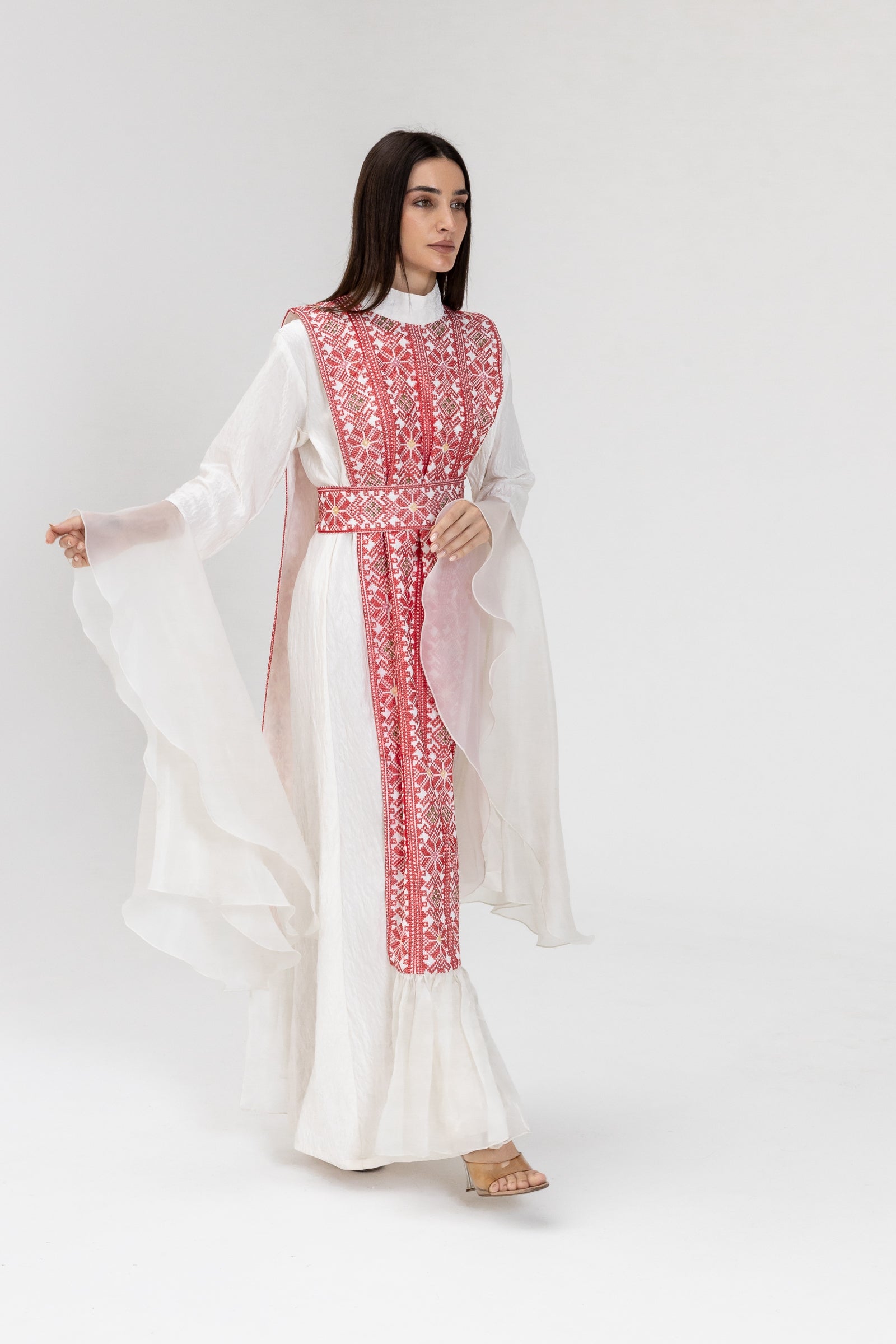 White Dress with Embroidered Overlay