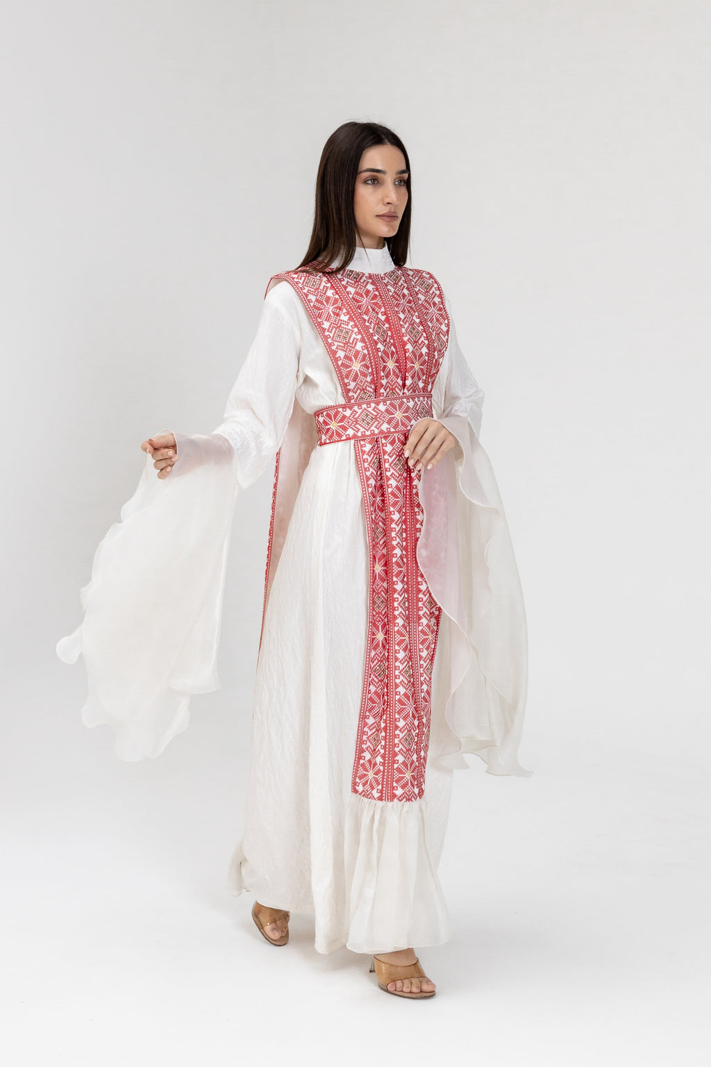 White Dress with Embroidered Overlay