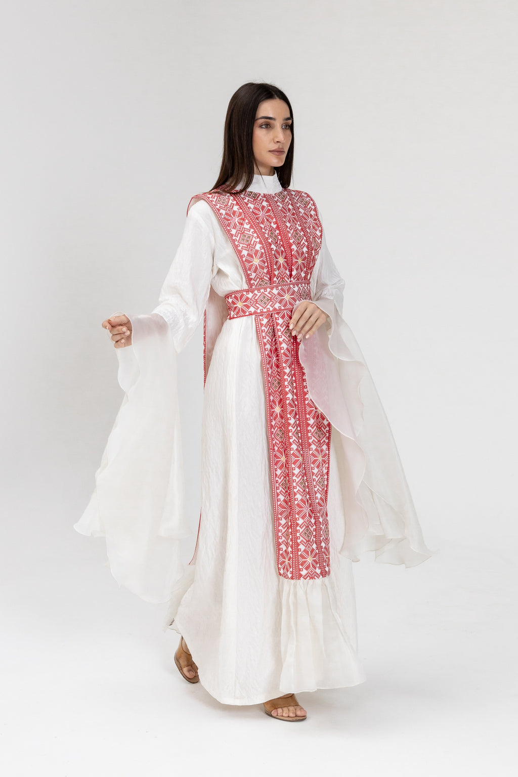 White Dress with Embroidered Overlay