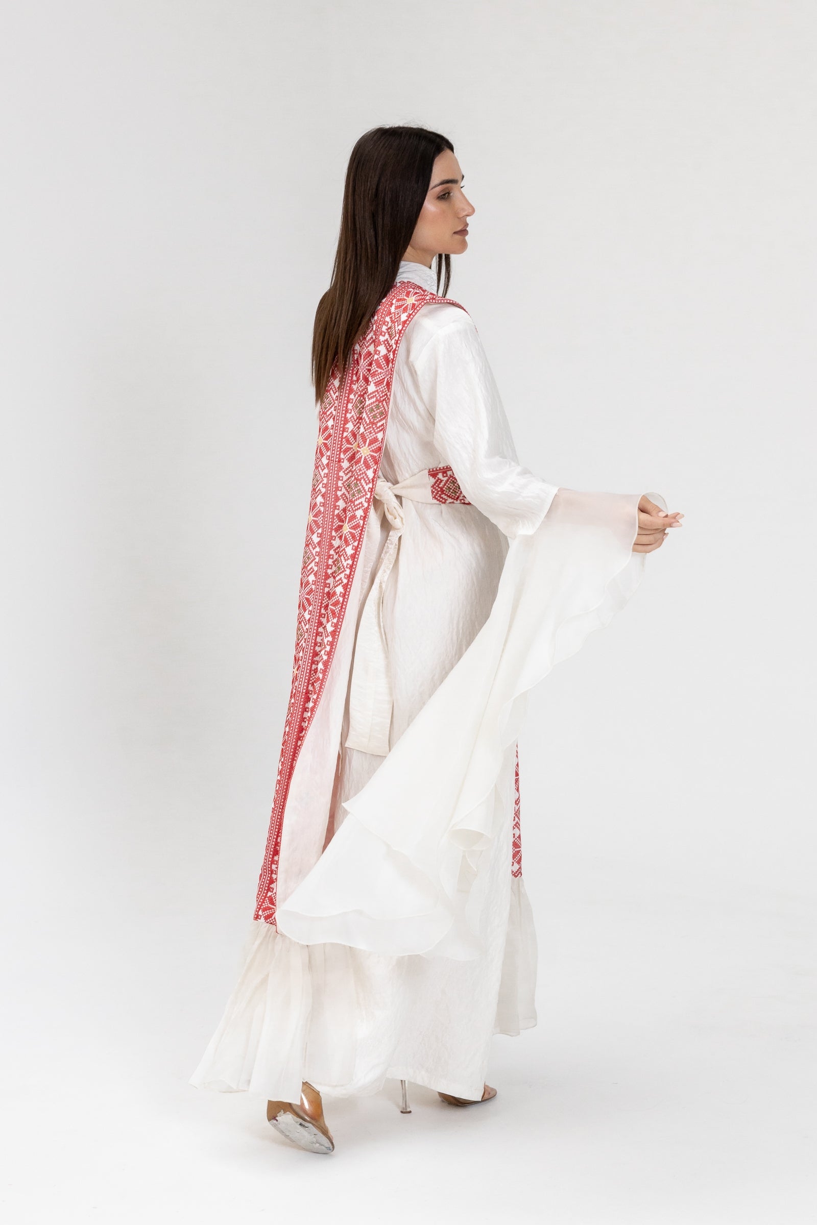 White Dress with Embroidered Overlay