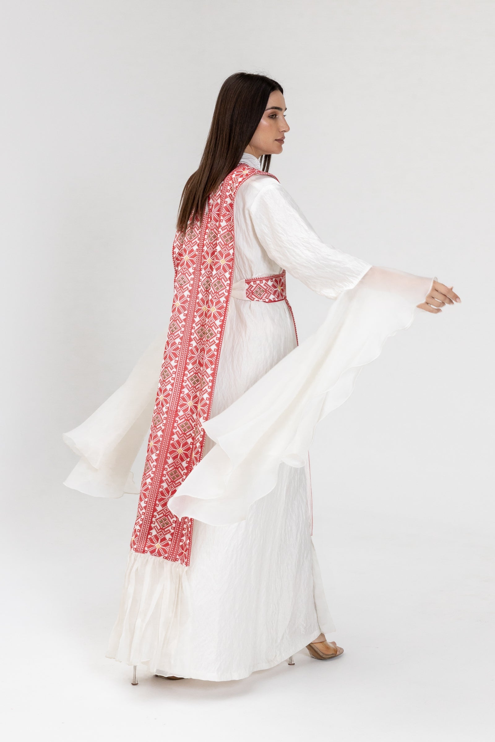 White Dress with Embroidered Overlay