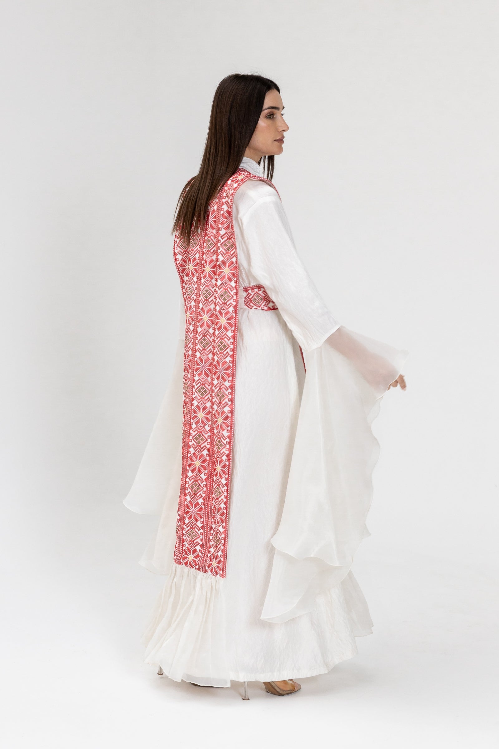 White Dress with Embroidered Overlay