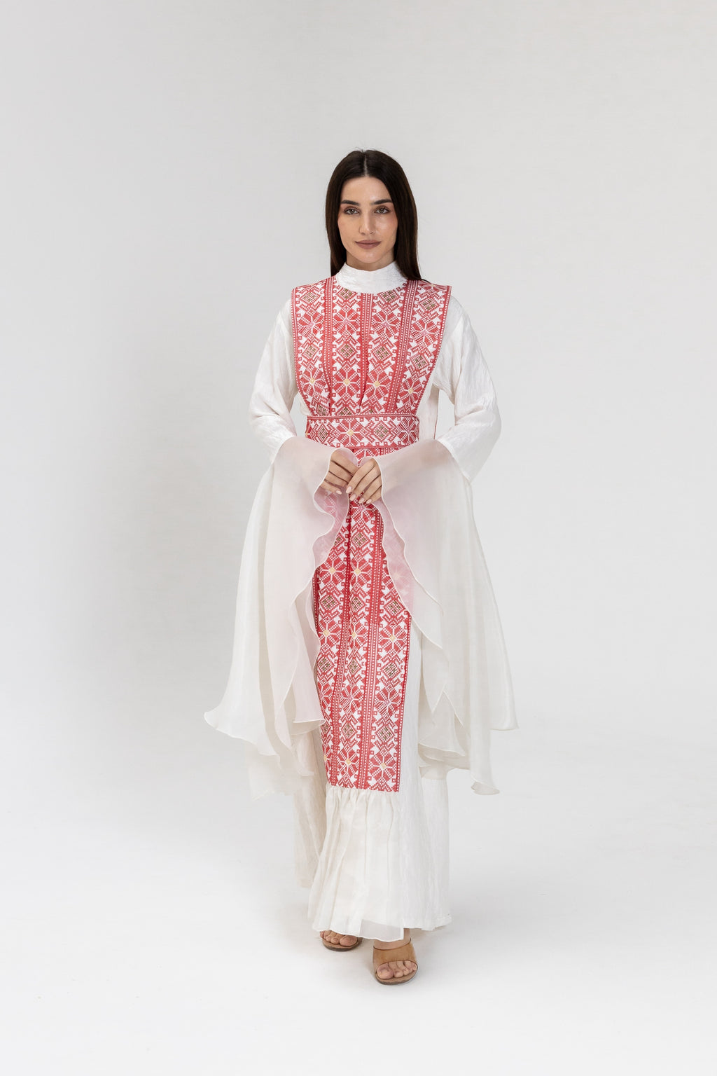 White Dress with Embroidered Overlay