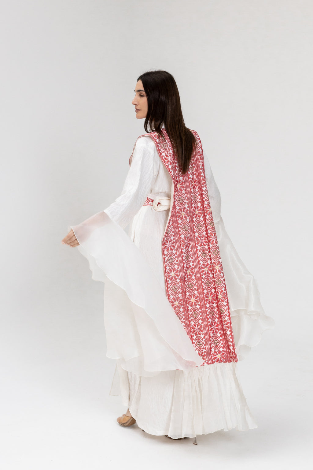 White Dress with Embroidered Overlay