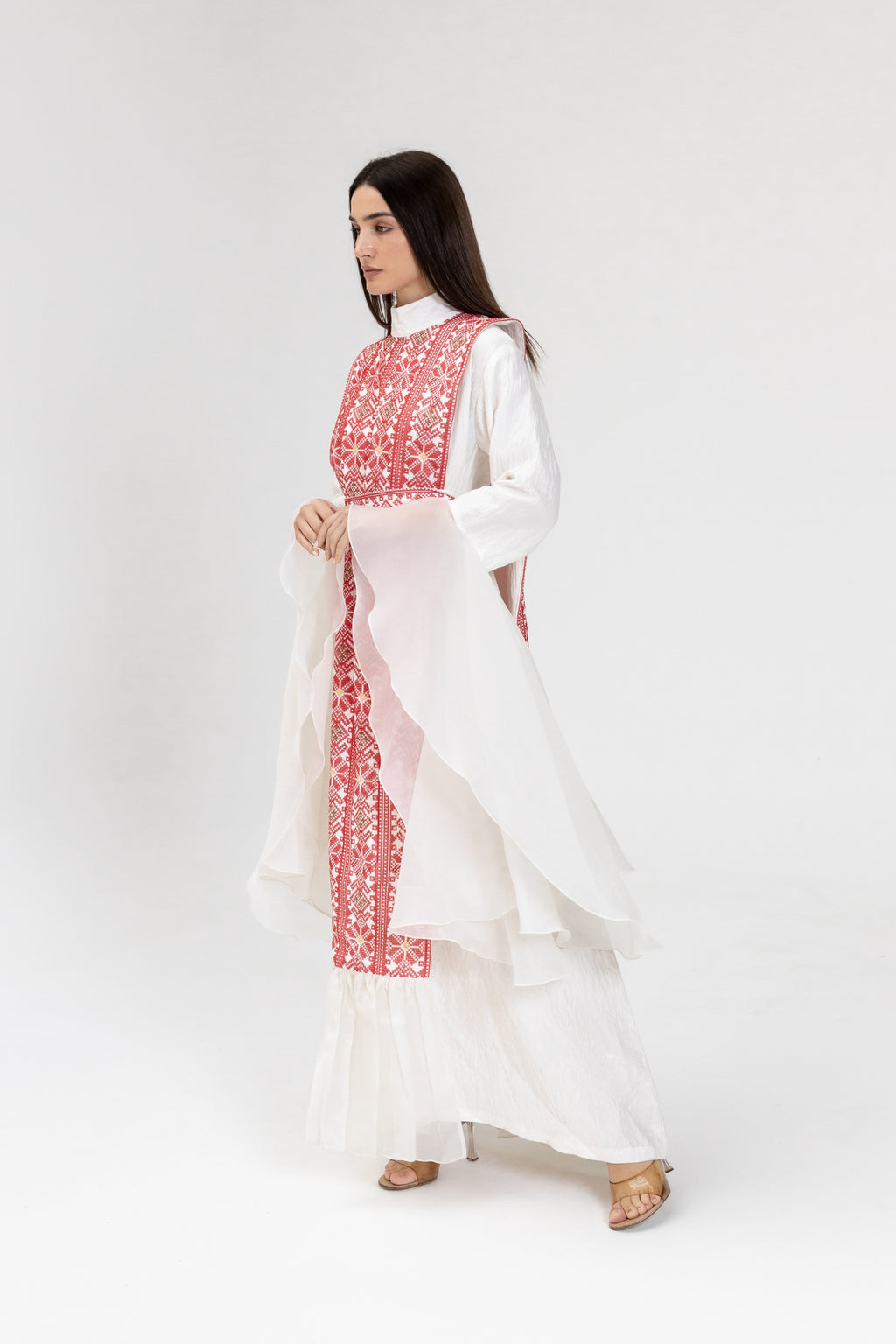 White Dress with Embroidered Overlay