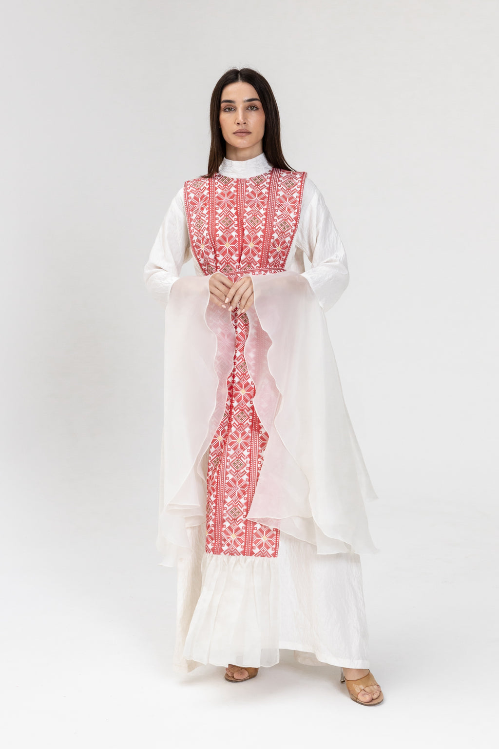 White Dress with Embroidered Overlay