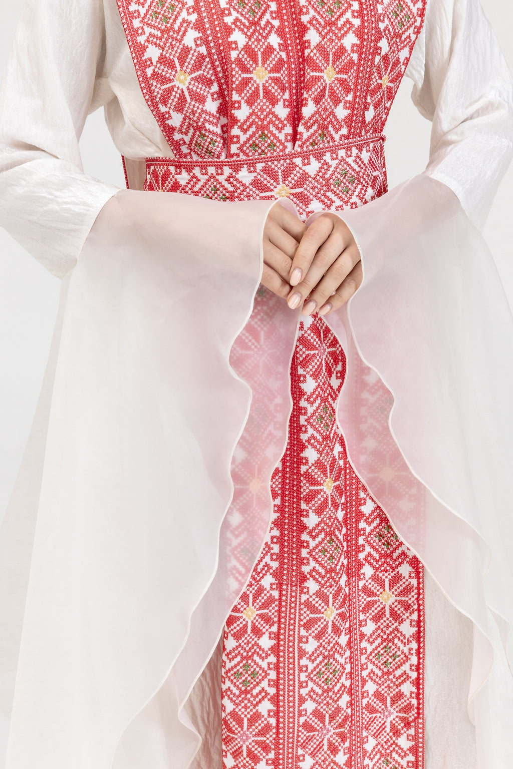 White Dress with Embroidered Overlay