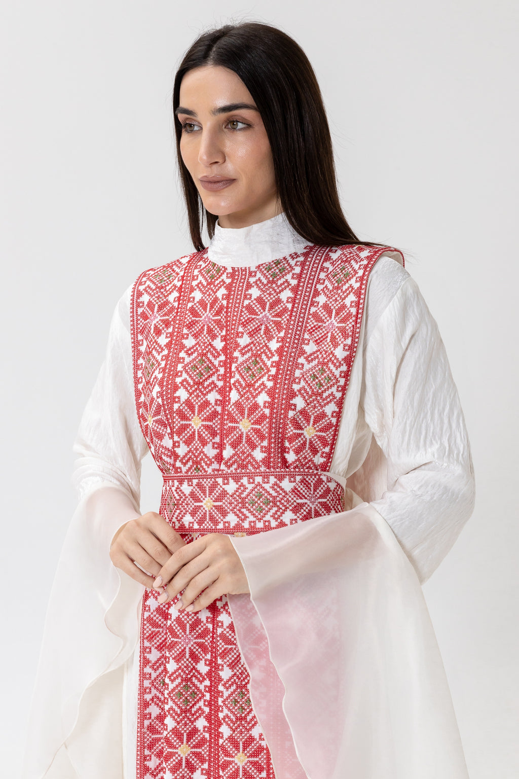 White Dress with Embroidered Overlay