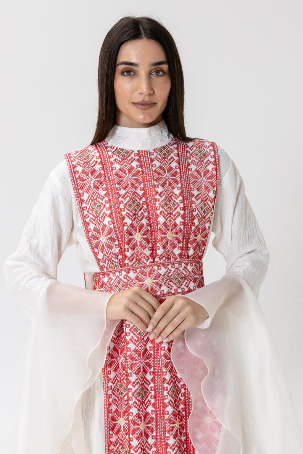 White Dress with Embroidered Overlay