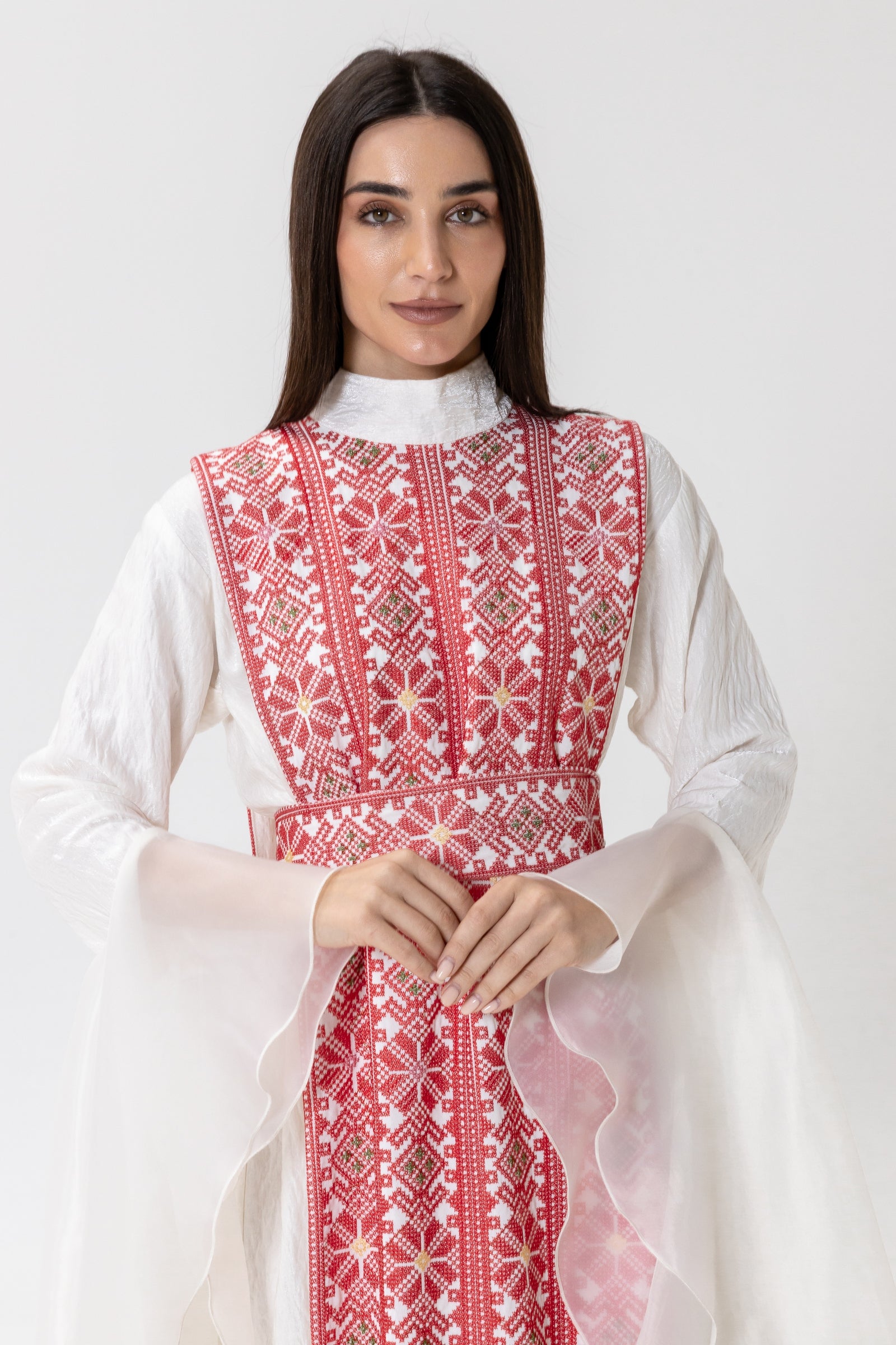 White Dress with Embroidered Overlay