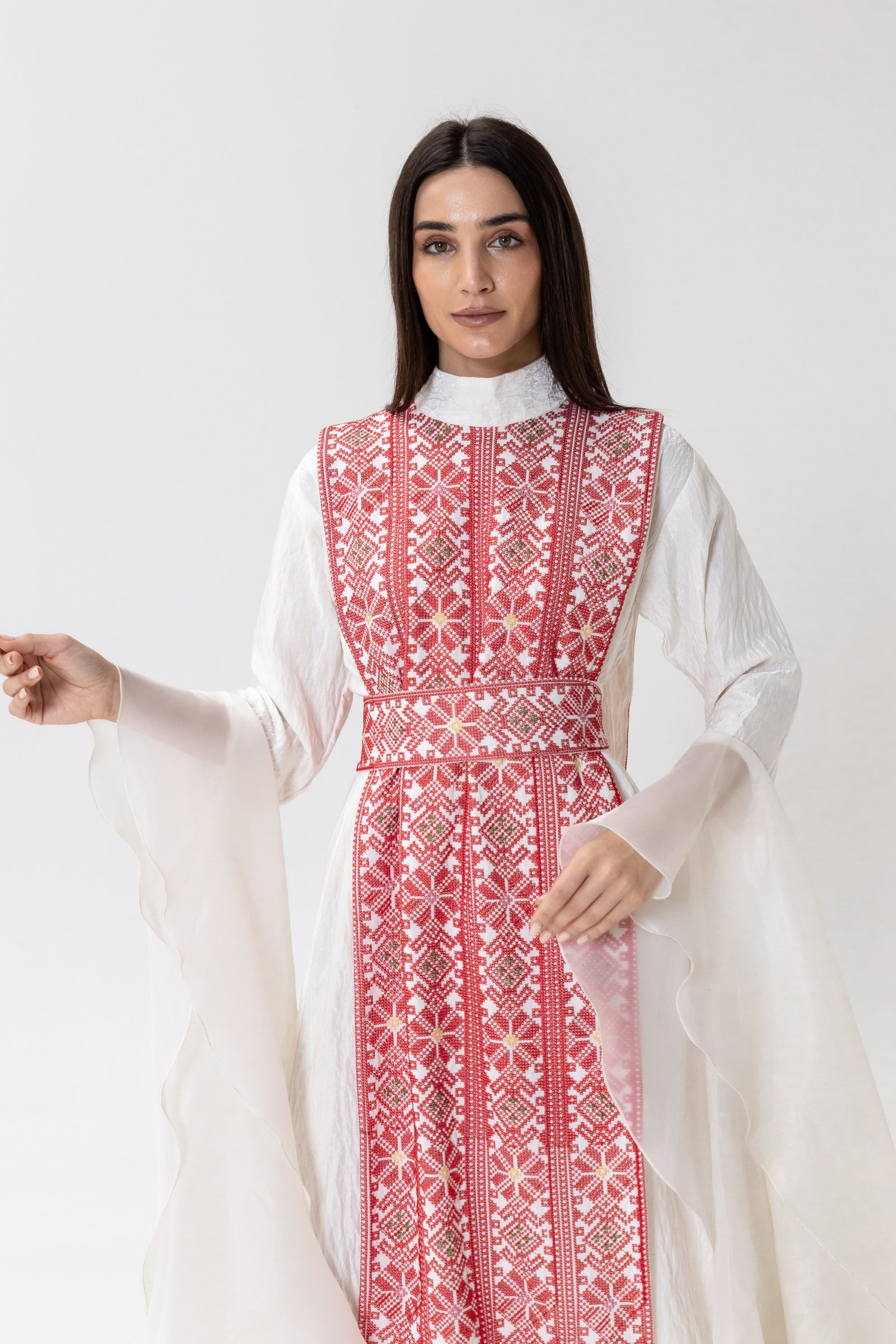 White Dress with Embroidered Overlay